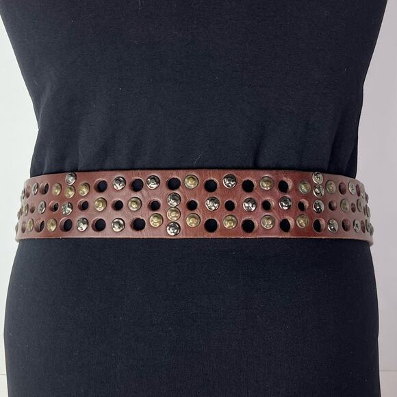 New Will Leather Goods Women's Studded Brown Wide Leather Statement Belt - Picture 5 of 11